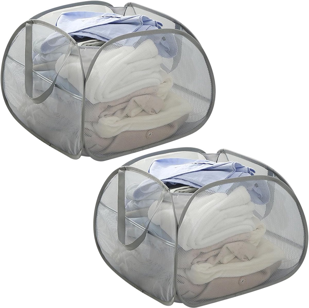 Fraaie Opvouwbare Wasmand Set van 2 met Handige Pop-up Functie en Ventilerende Mesh Stof