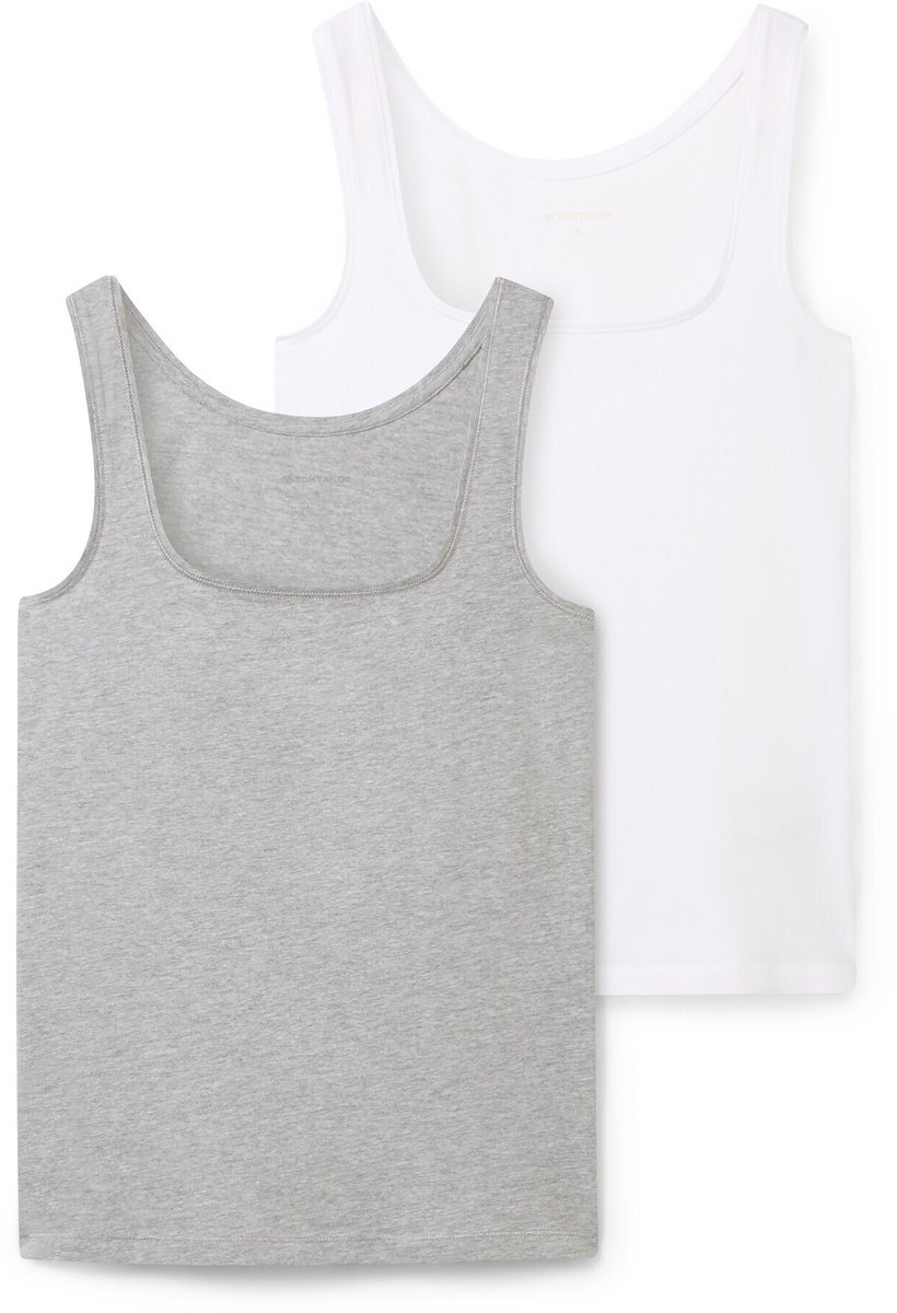 Tom Tailor - Basic top in een set van 2 - Maat M - medium silver grey melange