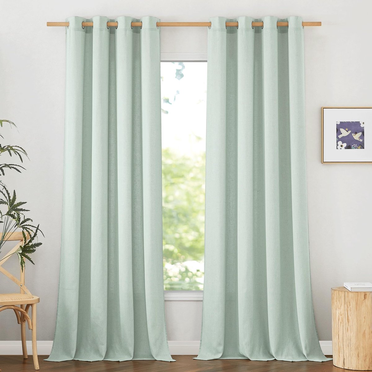 Ibenzoa® Luxe Semi-Transparante Gordijnen Set voor Woonkamer, Slaapkamer en Meer, 220 x 140 cm, Saliegroen