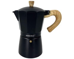 Kinghoff Aluminium Espressomaker KH-1887 – 9 Kopjes – Zwart Met Houten Handvat – Geschikt voor Inductie - 450ml - Percolator