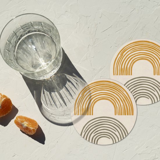 Sous-verres de verre ronds à motifs d'arches et de lignes, Oranje , minimalistes, 10 x 10 cm, lot de 6.