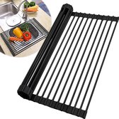 Kitch&Life Afdruiprek Oprolbaar 52 x 33 cm - Hittebestendig Onderzetter - Afdruipmat - Pannenonderzetter - Gootsteenmat - Zwart