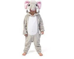 KIMU® Onesie Grijze Olifant Pakje - Maat 86-92 - Olifantenpak Kostuum Grijs Pak - Peuter Huispak Jumpsuit Boxpakje Pyjama Jongen Meisje Halloween