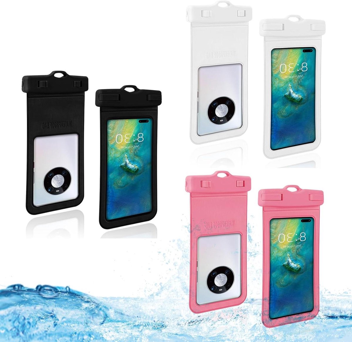 Allecto Plus - Waterproof hoesje voor telefoon, stofdicht en waterdicht met koord, IPX8-bescherming voor zwemmen, duiken en watersporten, universeel voor smartphones tot 7.2 inch, pak van 3.