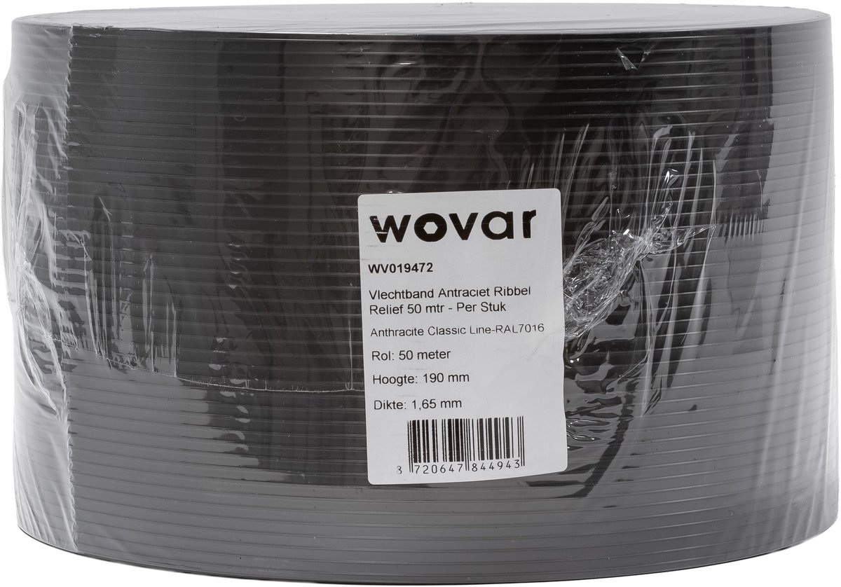 Wovar Vlechtband Antraciet klassiek lijnpatroon 50m UV|bestendig | Per Stuk