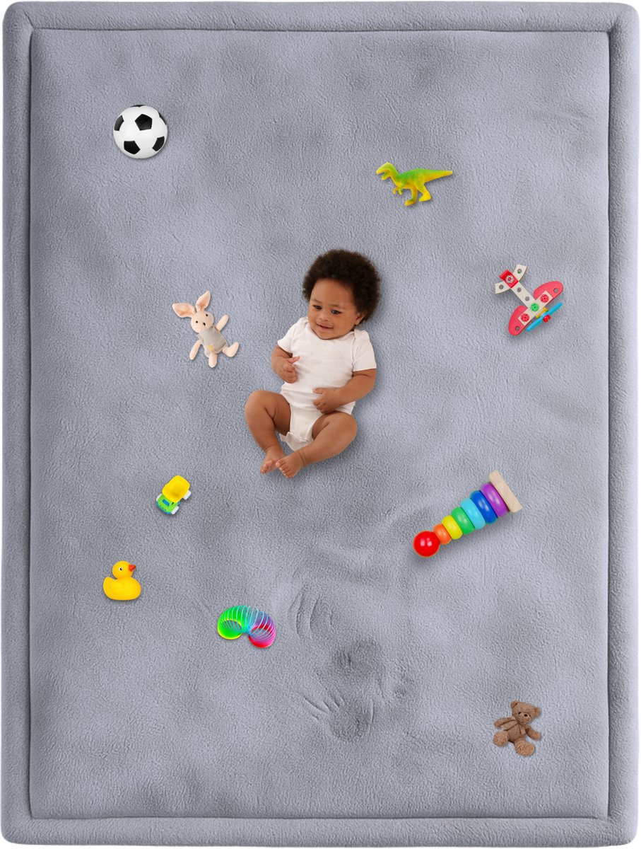 Speelmat Baby XXL - Speelkleed met Traagschuim - Fluweelzacht Speeltapijt - 200x150x3 cm - Grijs