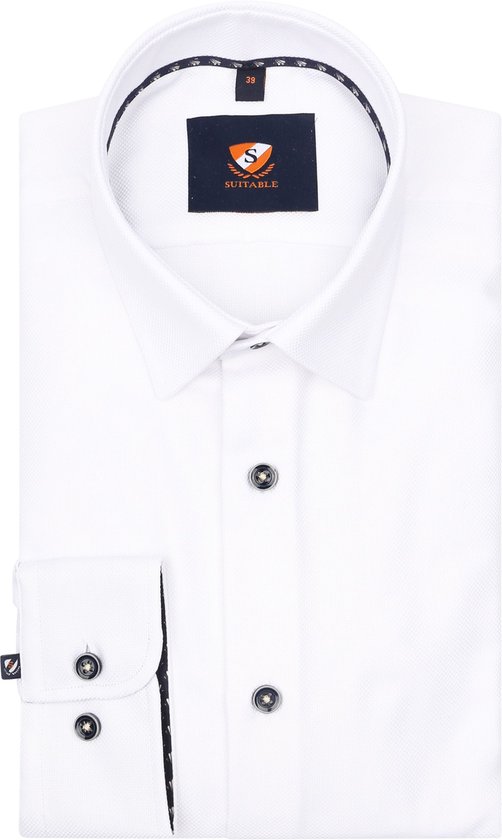 Suitable Overhemd Pique Wit 267-1 - Maat 39 - Heren - Casual Shirt