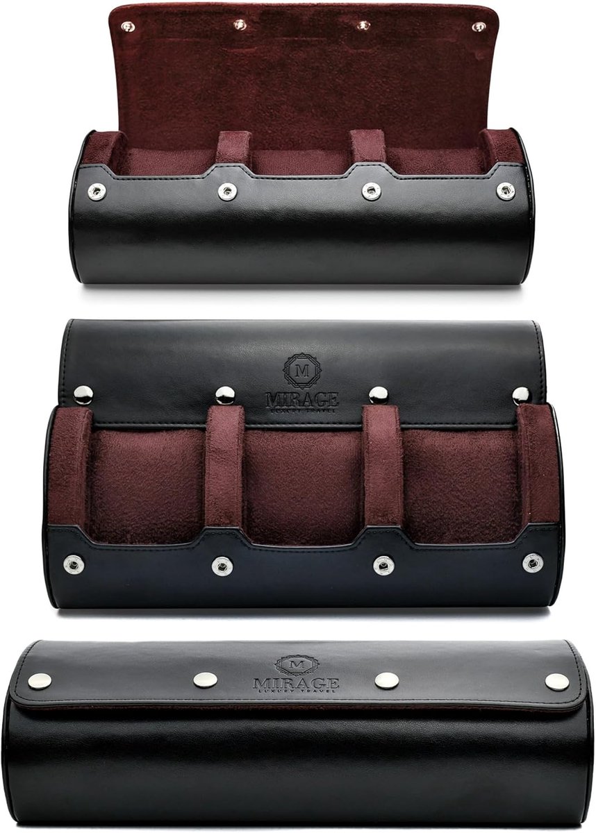 Horloge Roll Case voor Mannen - Reisopbergdoos - 1 stuk - Zwart - Kunstleer
