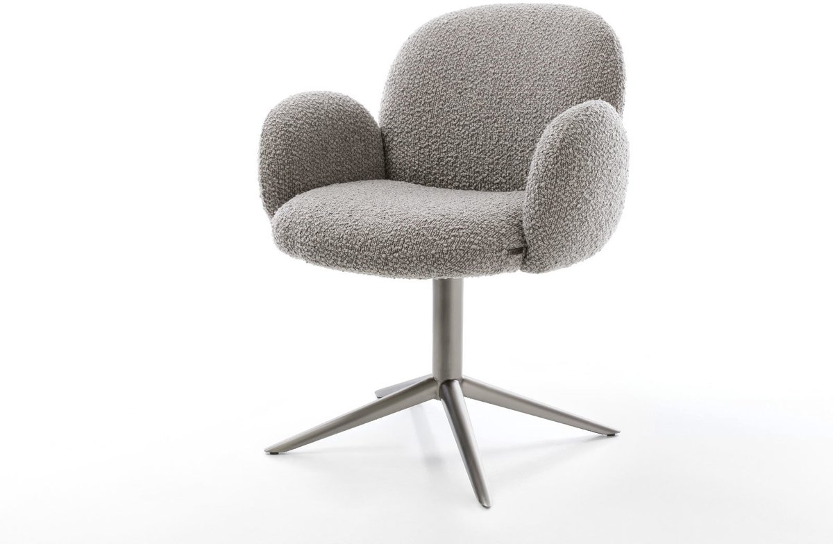 Eetkamerstoel Nube-Flex met armleuning kruispoot grafiet bouclé zilver grijs 360° draaibaar rocker-functie pocketveer kern