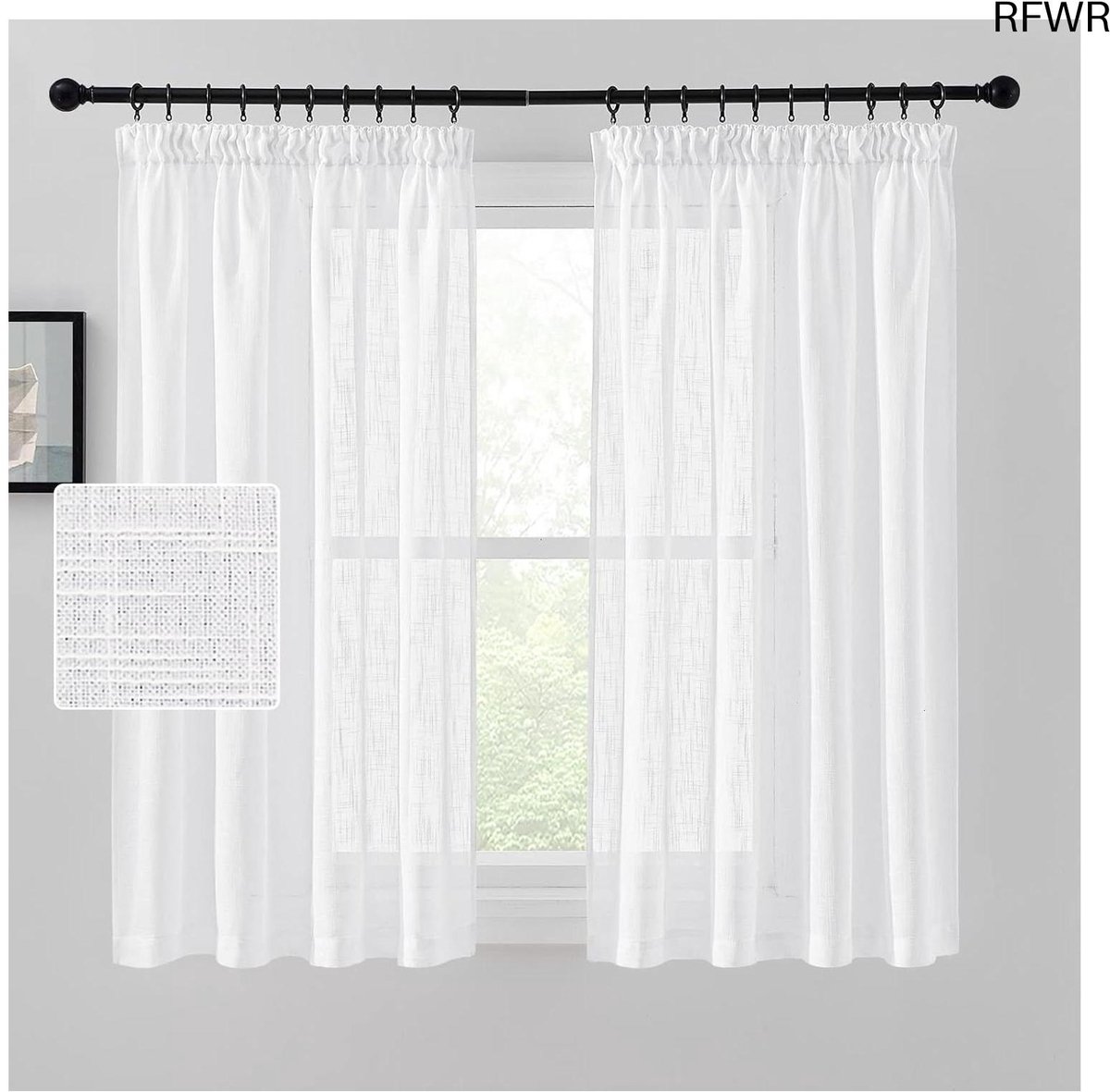 RFWR Linnen Gordijnen Plooiband voor Woonkamer en Slaapkamer 140x145cm wit