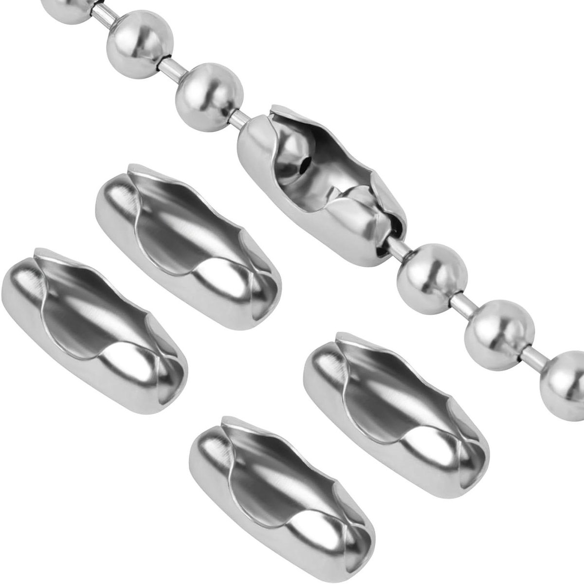 Allecto Plus - Rolgordijn Koord Connector Set - 24 stuks - Ball Ketting - Cord Connector Clips - Vouw- en Verticale Jaloezieën - Roestvrij Staal 4.5mm