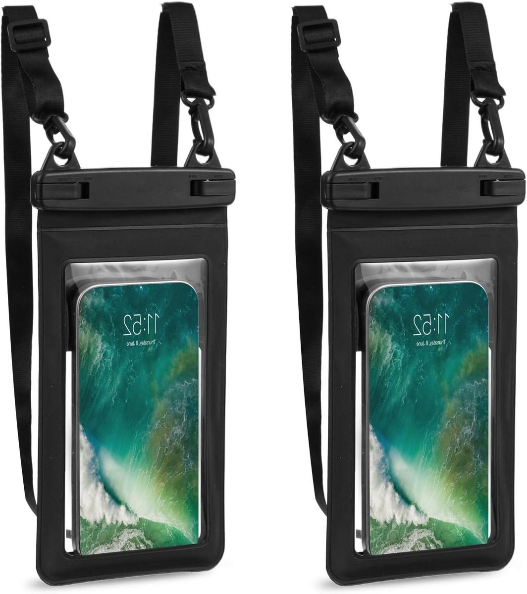 Allecto Plus - Waterdichte telefoonhoes voor strandvakantie en reizen - Zwart - 2 stuks met dubbele opbergruimte