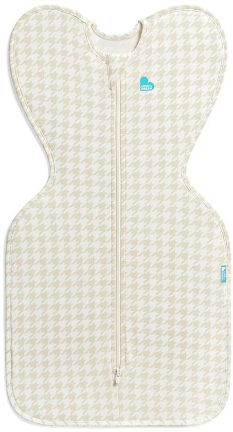 Beige met pied-de-poule patroon, de Swaddle Up™ baby inbakerdoek met rits.