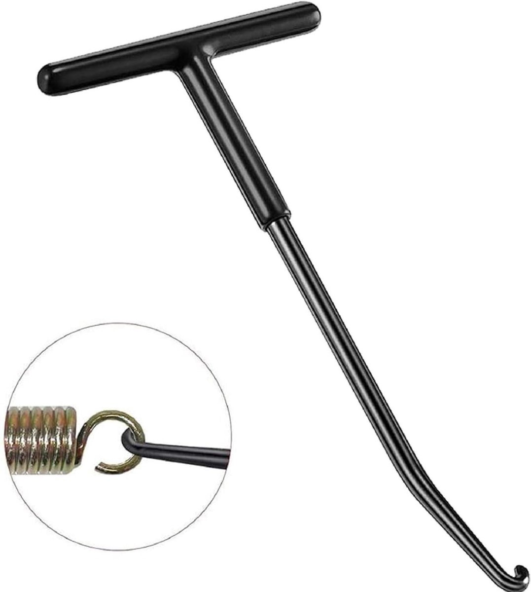 Allecto Plus - Veerhaak voor motorfiets veertrekker T-haak - Montagehaak - Stalen veerhaak - Trampoline gereedschap - Scooter motorfiets bromfiets - 16 x 8 cm - Zwart - 1 stuk