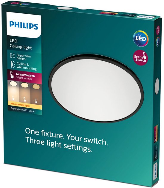 Philips Superslim CL550 Plafondpaneel LED Zwart 8719514327283