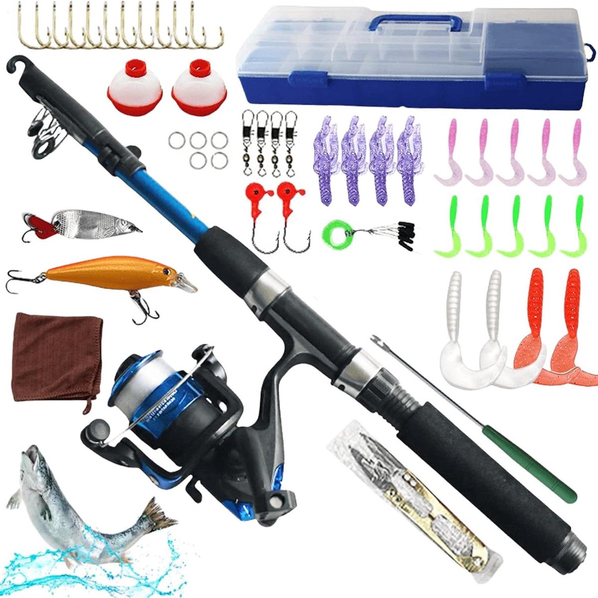 Allecto Plus - Hengelset voor kinderen inclusief vismolen en aas - Telescopische hengel van koolstofvezel - Voor kinderen van 3 tot 10 jaar - Hengelaccessoires - 15 meter complete starterset