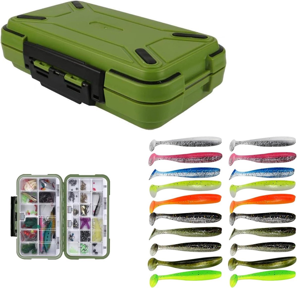 Inovra Plus - Waterdichte Tacklebox voor Vissen - 30 Vakken - Hengelbox - Rubberen Aas - Zacht Kunstaas Aasdoos - Groen