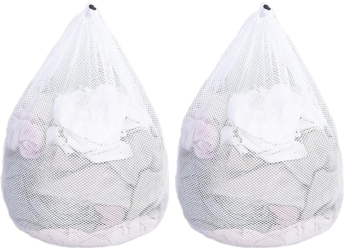 Waszakken voor wasmachine - 2 stuks - Grote mesh waszakken - 60 x 80 cm - Dekbedovertrek en kleding opbergen - Wit