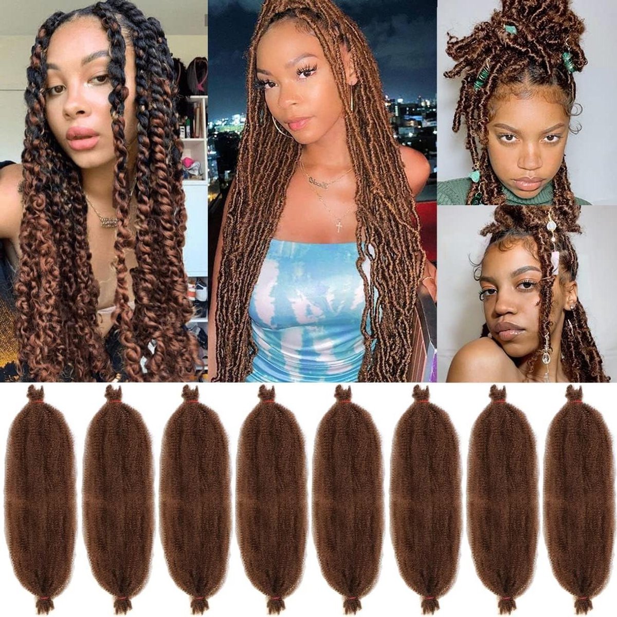 Inovra Plus - Voor 16 inch Haar voor Afro Marley Locs - 8 Packs - Spring Twist Haar voor Gestreste Locs - Kinky Curly Marley Vlecht Haarverlengingen - Kleur 30#