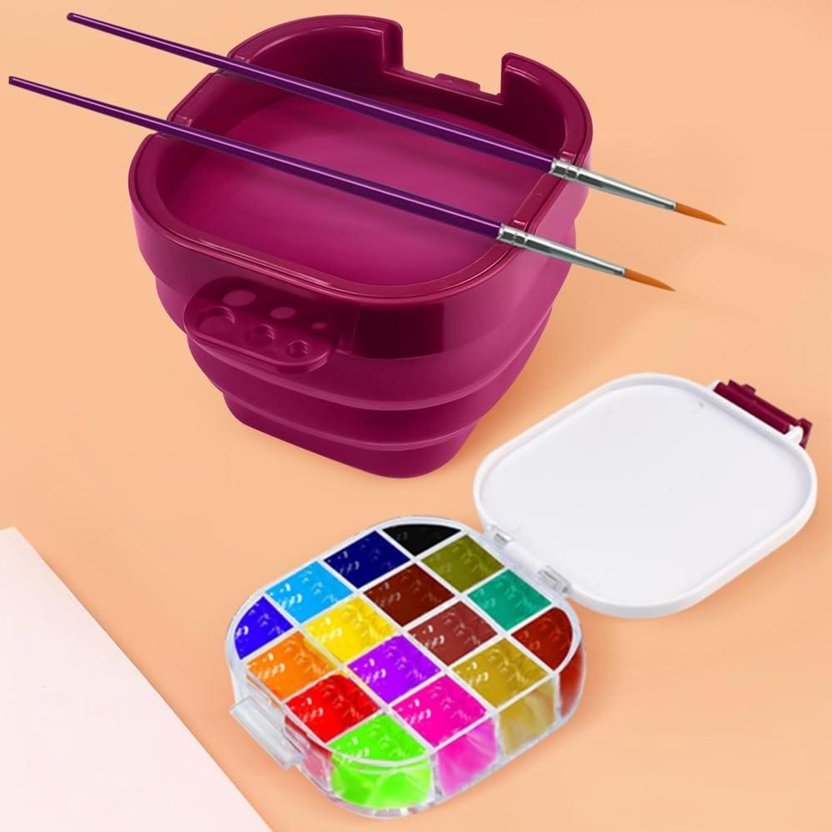 Zeynomax- Opvouwbare Verfpalet Doos met Kwast Wasmachine - Draagbaar en Multifunctioneel - Reis Verfpalet Doos 16 Compartimenten - Luchtdichte Verf Bespaarder met Deksel voor Acrylverf, Gouache, Aquarel en Olieverf.