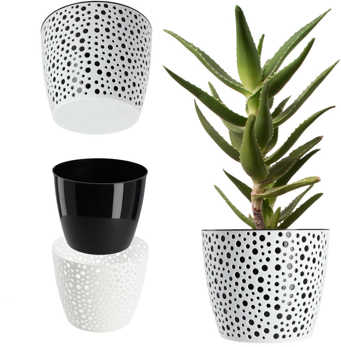 KADAX Bloempot van kunststof, diameter 11-21 cm, 5 kleuren, eenvoudige pot, robuuste plantenpot, plantenbak, ronde bloempotbescherming voor varen, diameter 19 cm, zwart
