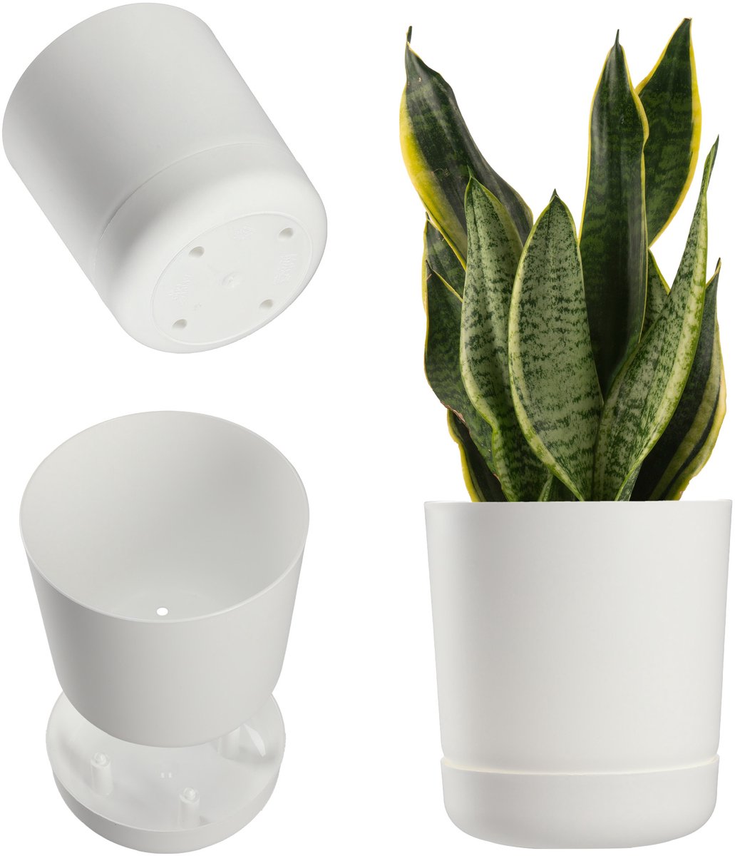 KADAX Bloempot met onderzetter, kunststof plantenpot, minimalistische plantenbak, decoratieve pot voor bloemen, cactussen en kruiden (20 cm, wit)