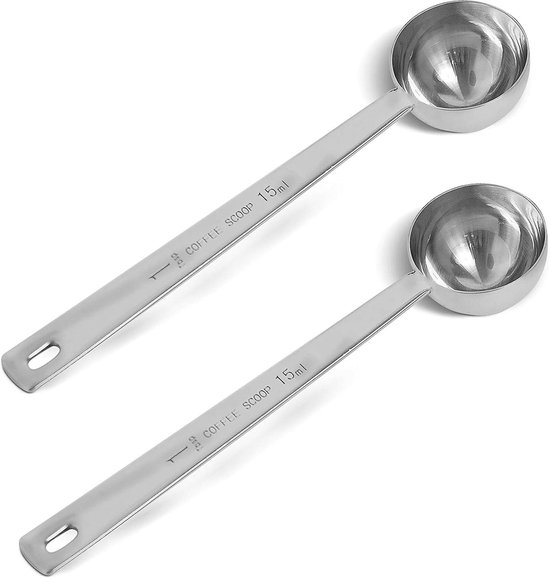2 stuks roestvrijstalen koffielepels - Koffielepel - Koffielepel met lange steel - Soeplepel - Geschikt voor gemalen koffie, espresso, losse thee en poeder - 15 ml, zilver