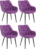 CLP Tanna Set van 4 eetkamerstoelen - Met armleuning - Velvet - Fluweel/purper