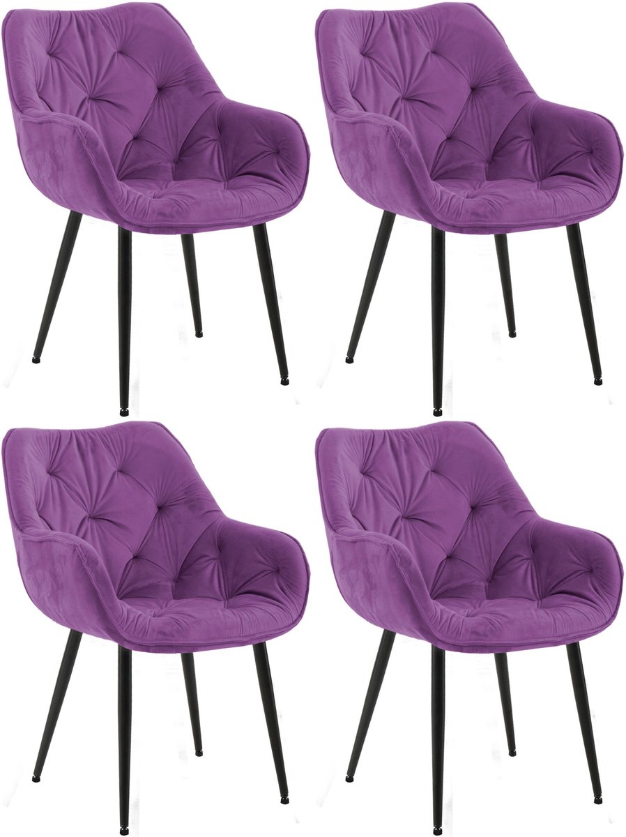 CLP Tanna Set van 4 eetkamerstoelen - Met armleuning - Velvet - Fluweel/purper