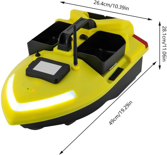 DAWRIS Radio-Controlled Boat with 2 Batteries 500 mAh 2.4 GHz Waterproof with LED Light and Fog Dual Propeller Remote Controlled Pool Toy for Children