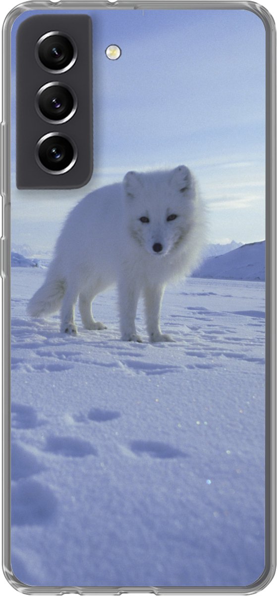 Telefoonhoesje Geschikt voor Samsung Galaxy S21 FE hoesje - Vos - Sneeuw - Bergen - Siliconen Telefoonhoesje Telefoonhoesje