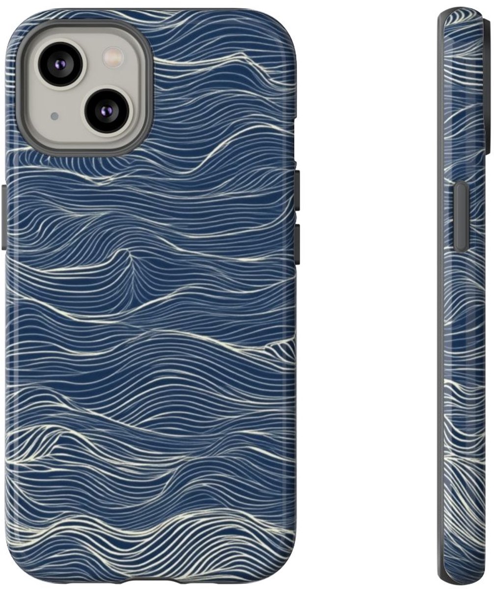 Donkerblauw Golvenlijnpatroon – Telefoonhoesje Geschikt voor iPhone 14