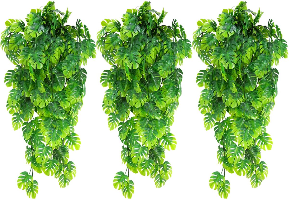 Ibenzoa Kunstmatige Monstera Bladeren Set voor Binnen en Buiten Decoratie - 3 Stuks, Realistische Hangende Groene Bladeren voor Huis en Tuin