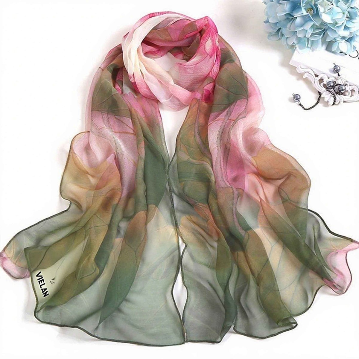 VIELLAN sjaal - sjaal dames -160x50cm - Lotus Motief - Lichtgewicht - Verschillende Kleuren