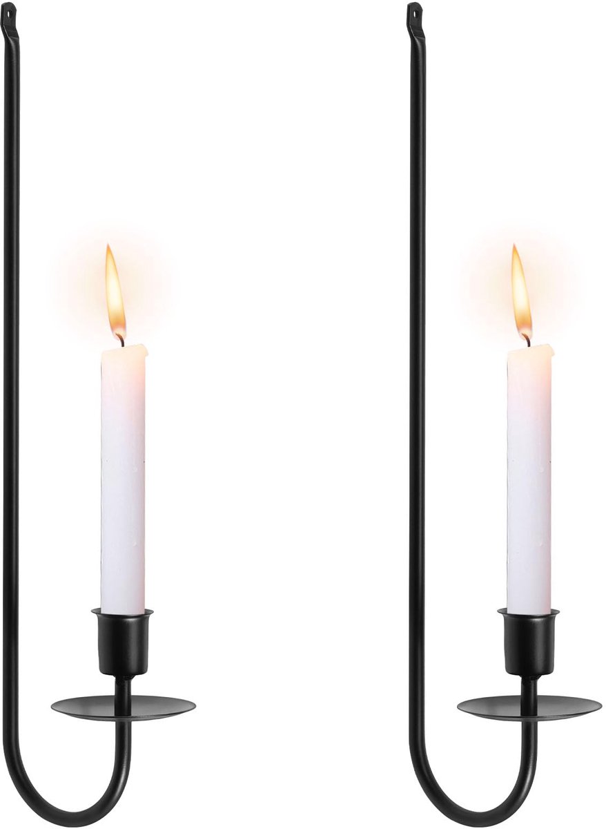 Ibenzoa® Zwarte L-vormige wandkandelaar set van 2 voor stijlvolle muurdecoratie in huis