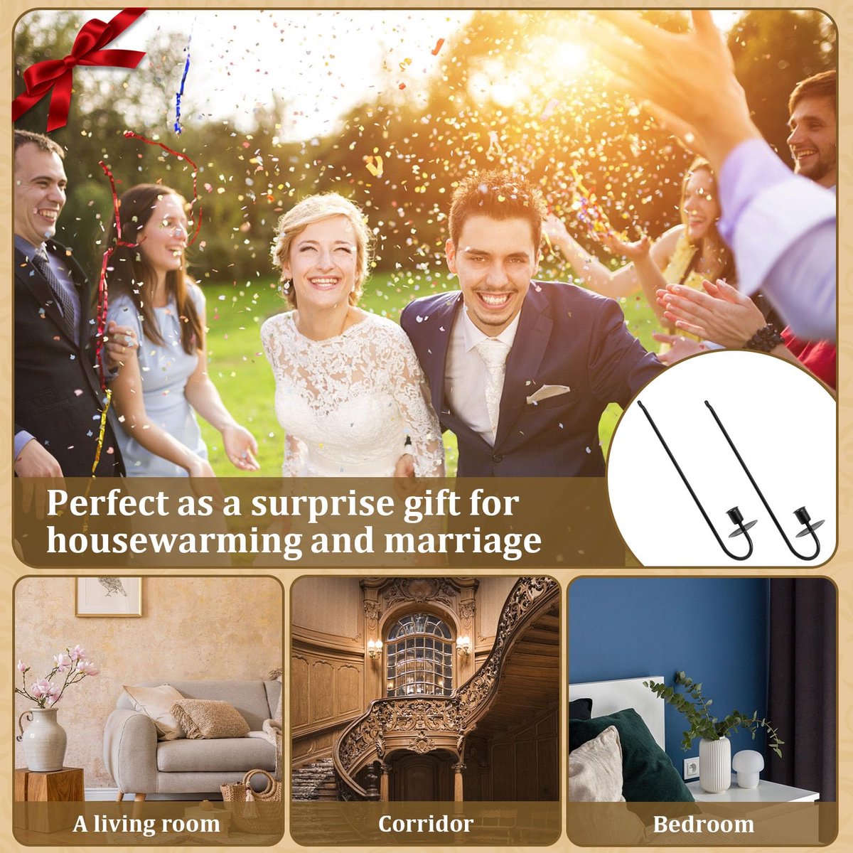 Ibenzoa® Zwarte L-vormige wandkandelaar set van 2 voor stijlvolle muurdecoratie in huis — cadeau in Wonen & Interieur - foto 2
