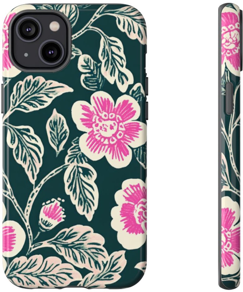 Roze Geblokt Bloemenpatroon – Telefoonhoesje Geschikt voor iPhone 14 Plus
