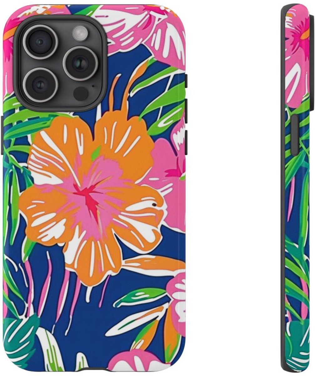 Vrolijk Tropisch Bloemenpatroon – Telefoonhoesje Geschikt voor iPhone 15 Pro Max