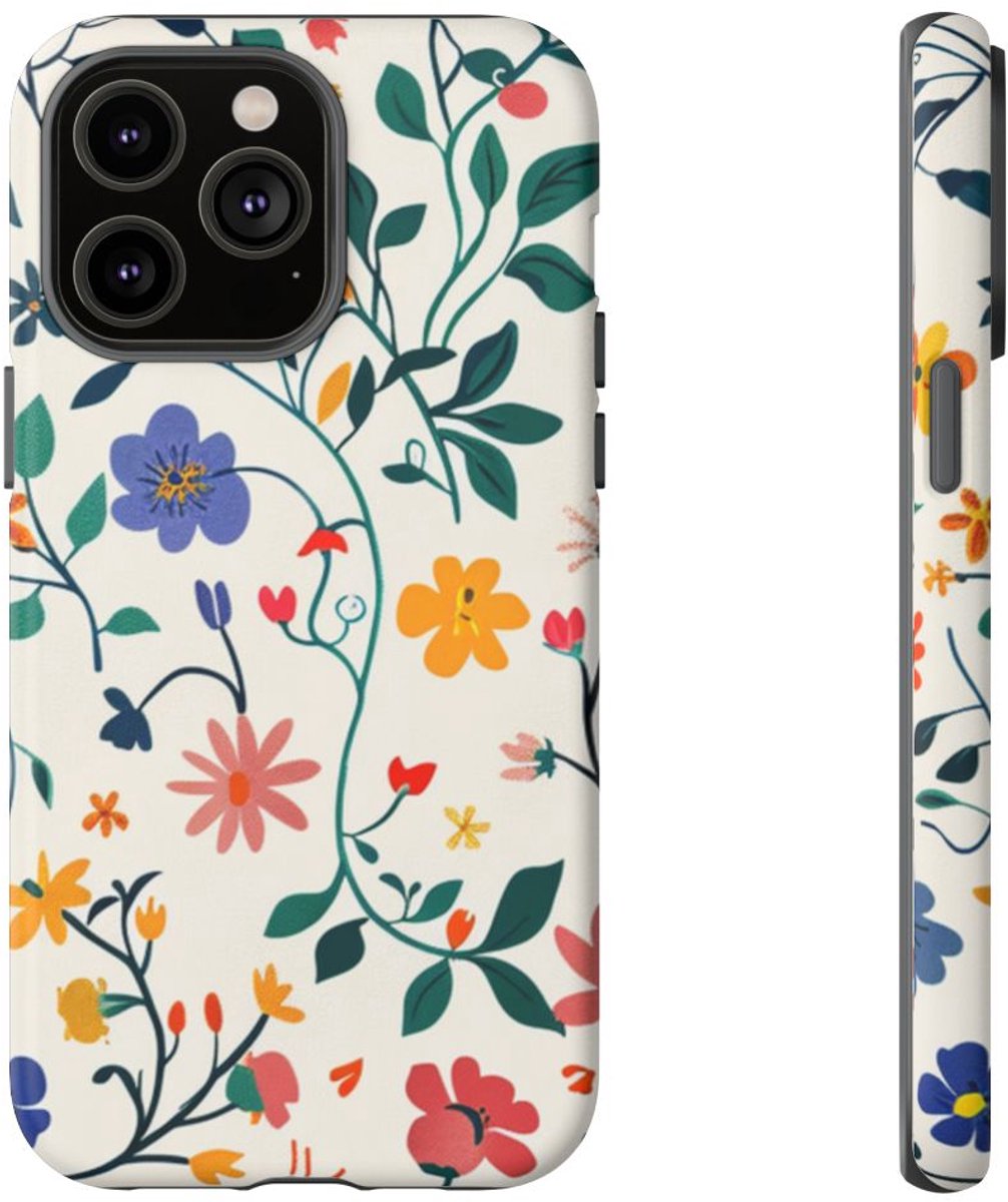 Kleurrijk Bloemenpatroon met Klimop – Telefoonhoesje Geschikt voor iPhone 14 Pro Max