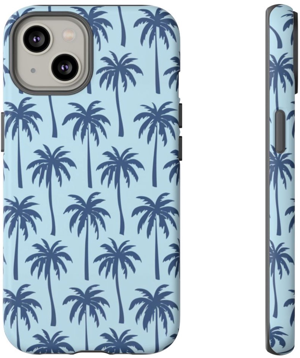 Blauw Palmbomenpatroon – Telefoonhoesje Geschikt voor iPhone 14