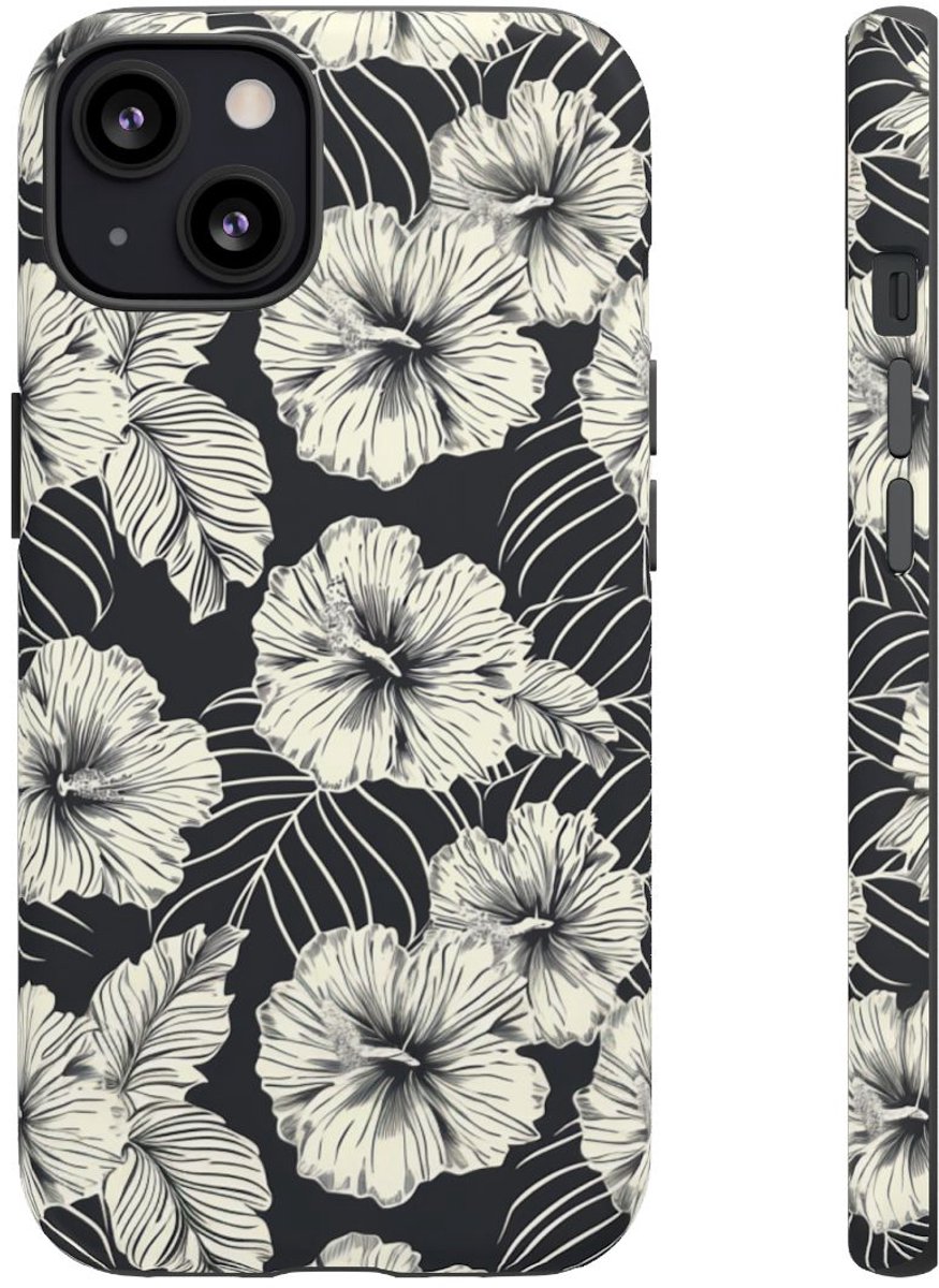 Monochroom Bloemenpatroon – Telefoonhoesje Geschikt voor iPhone 13
