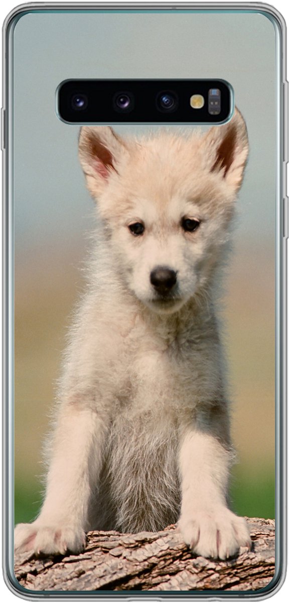 Telefoonhoesje Geschikt voor Samsung Galaxy S10 hoesje - Wolf - Kind - Hout - Siliconen Telefoonhoesje Telefoonhoesje