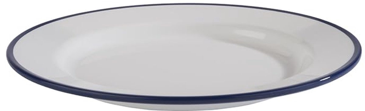 APS 84950 Bord "ENAMEL LOOK", Ø 20,5 cm, hoogte 2 cm, melamine, wit met blauwe rand