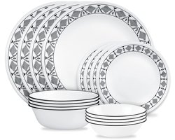Corelle Cusco serviesset van 16 stuks, 8 borden, 8 kommen, stoot- en breekbestendig, dinerborden en kommen, Corelleware borden, wit