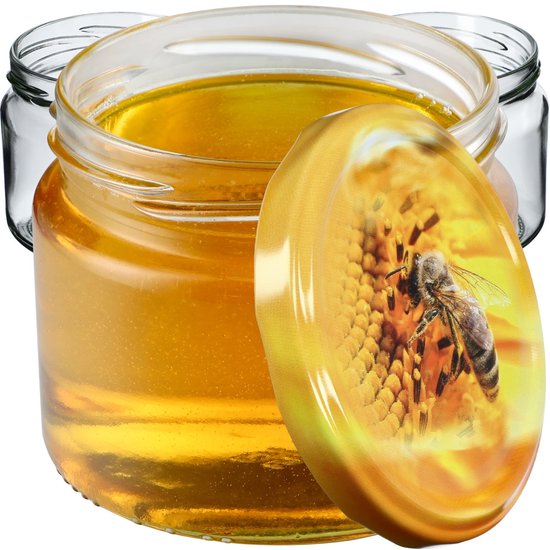 KADAX Weckpotten met schroefdeksel, jampotten, 330 ml, voorraadpotten voor jam, jam, honing, glazen met schroefsluiting (bijen/10 stuks)