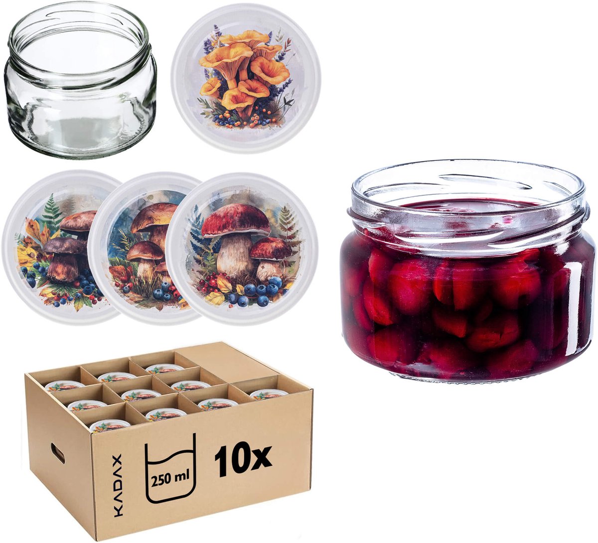 Denia Weckpotten 250ml 10st 82mm + Deksel "Champignon Mix"
