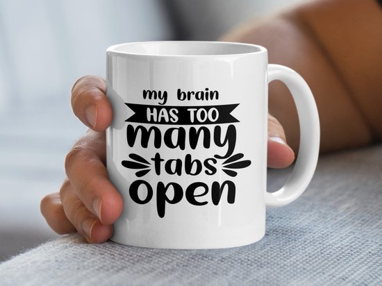 Foto: Grappige beker voor programmeurs te veel tabs open design ideaal cadeau voor nerds beker met brein humor creatieve koffie beker