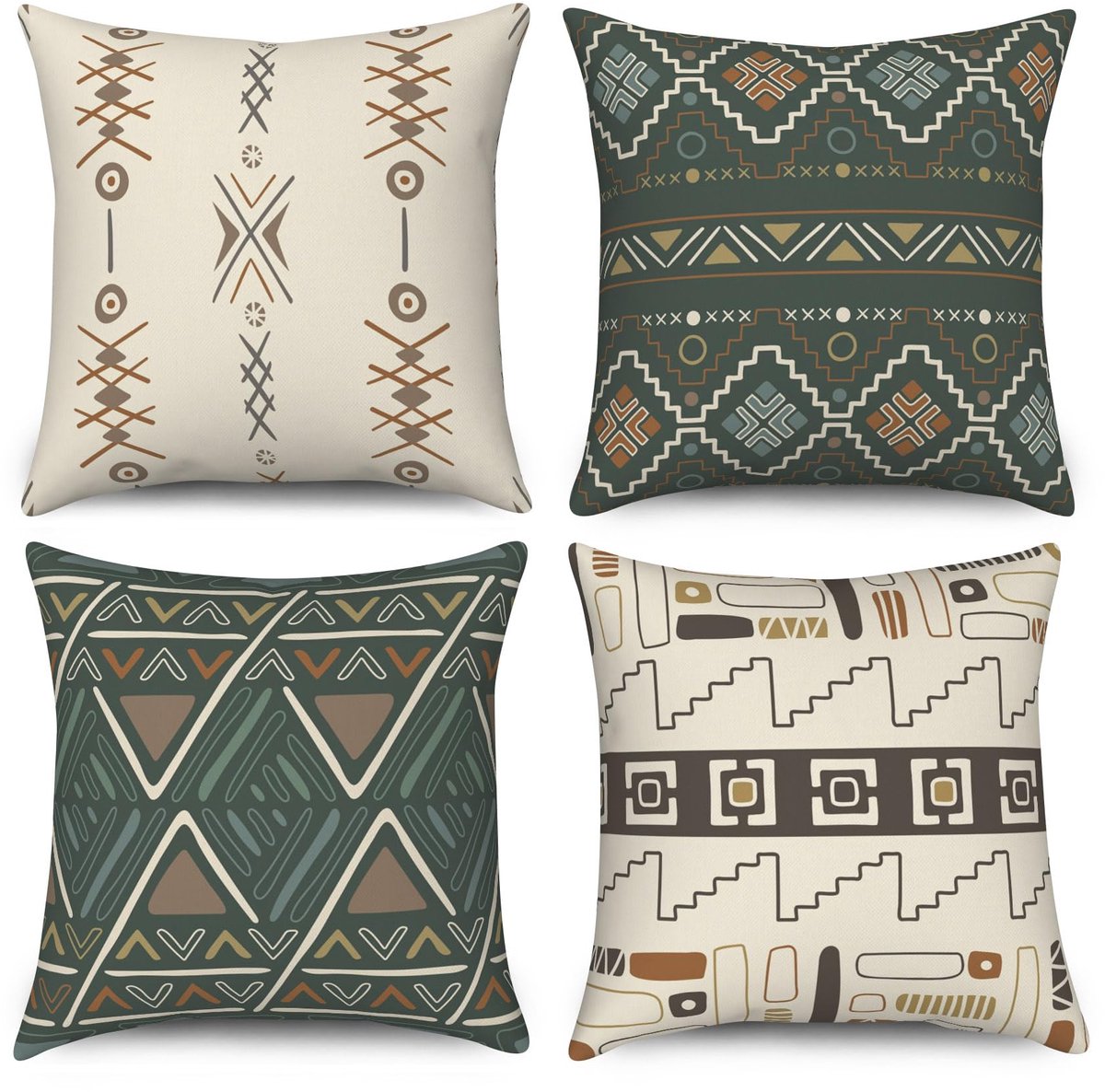 Ibenzoa Kussenslopen Set van 4 met Modern Boho Geometrisch Patroon in Beige voor Binnen en Buiten