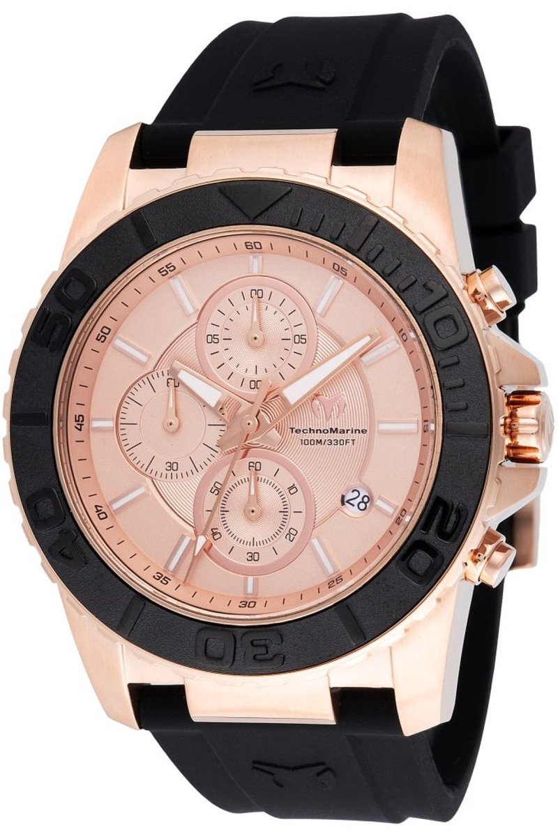 TechnoMarine Sea TM-725007 Heren Horloge - Waterdicht - Analoog - Quartz Uurwerk - Roestvrij Staal met rosegouden Wijzerplaat - 45mm