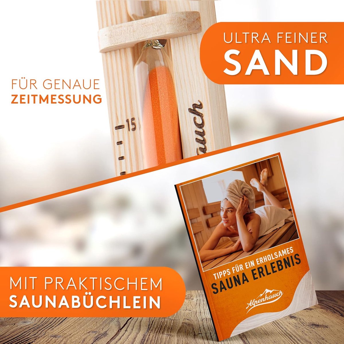 RFWR® Natuurlijke houten sauna zandloper 15 minuten met veiligheidsglas - Luxe saunablok en handdoek inbegrepen thumbnail 4